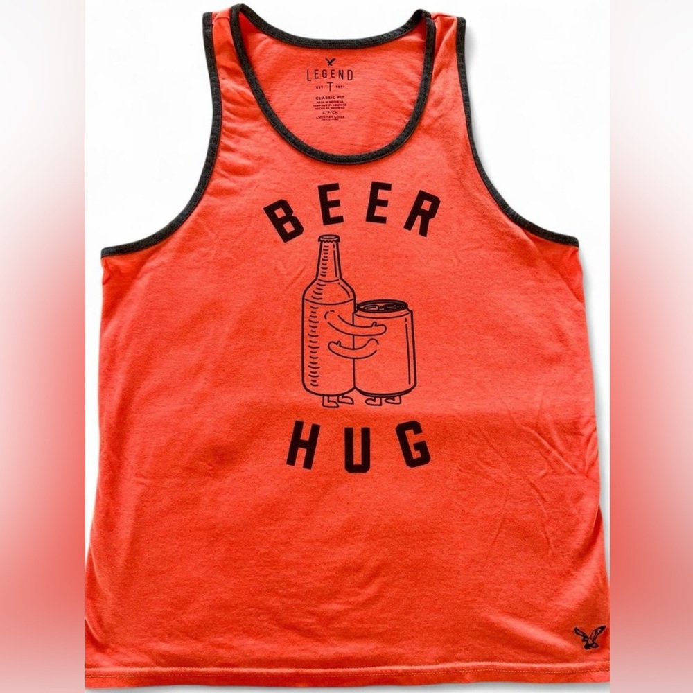 American Eagle Outfitters Orange and Black Tank Top Beer Hug